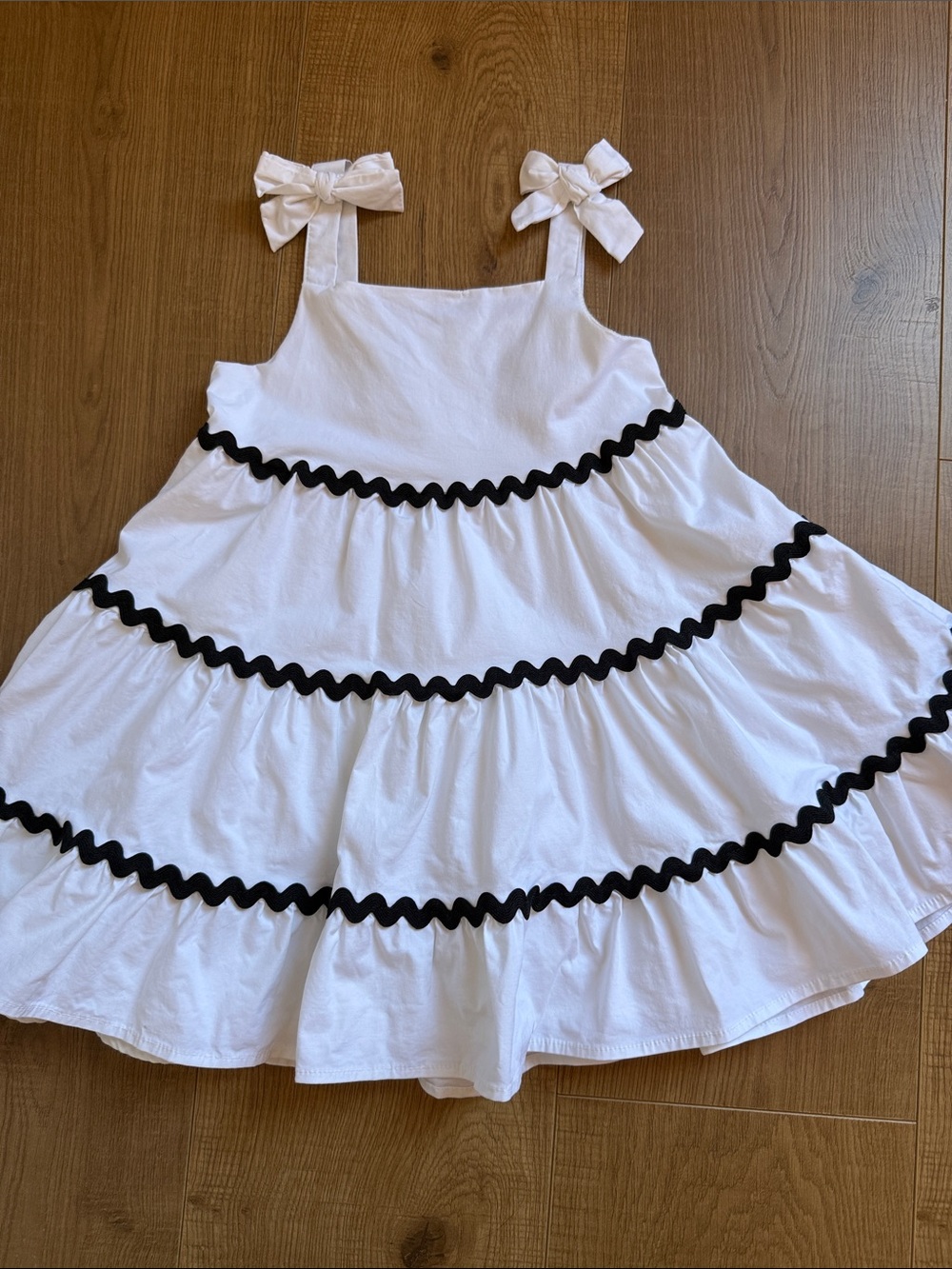 Girls White Tiered Sundress with Black Trim